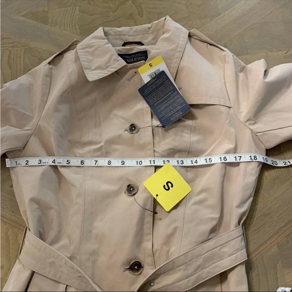 NEW Pendleton Beige Trench Coat Jacket size Small Plaid Lining Belted Buttons - Picture 11 of 12